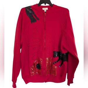 Vintage Red Sequin Women's Cardigan